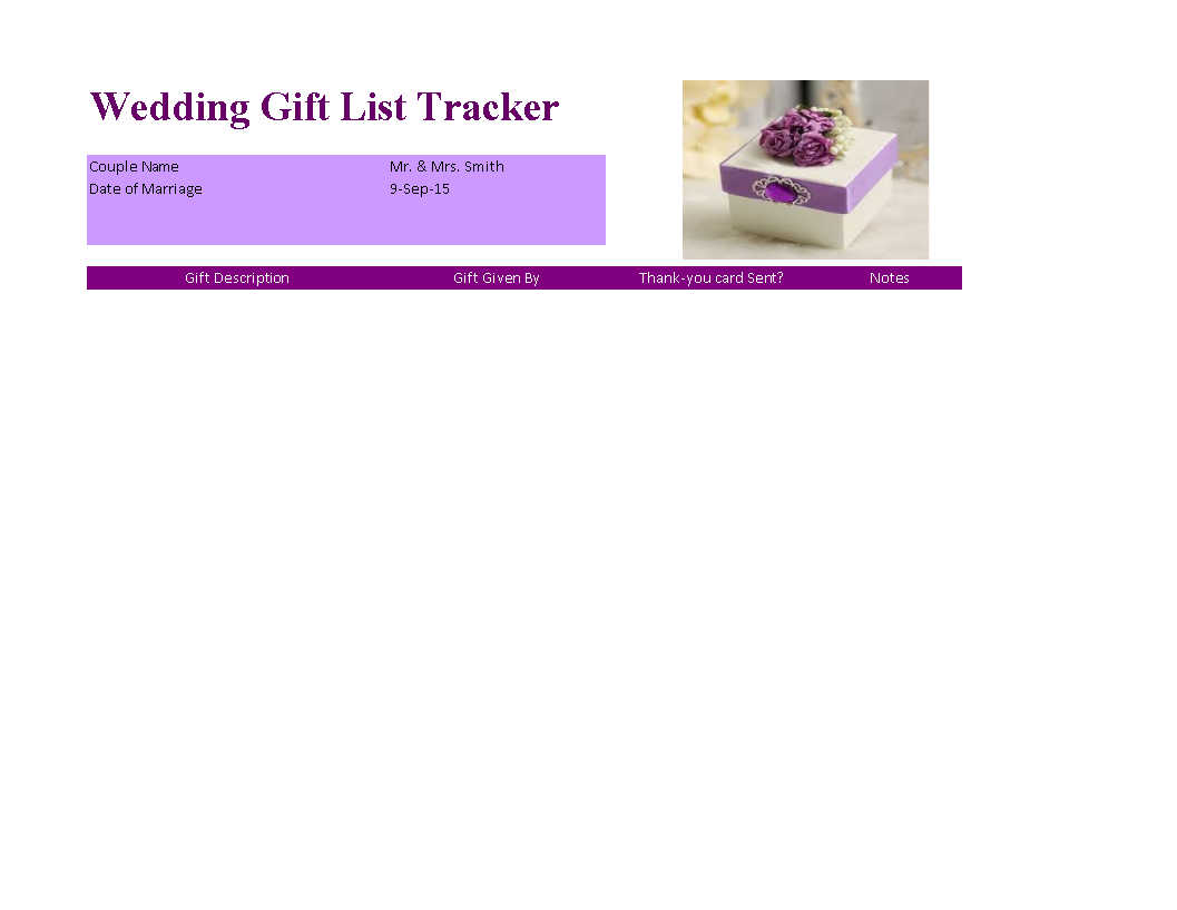 wedding gift list tracker Hauptschablonenbild