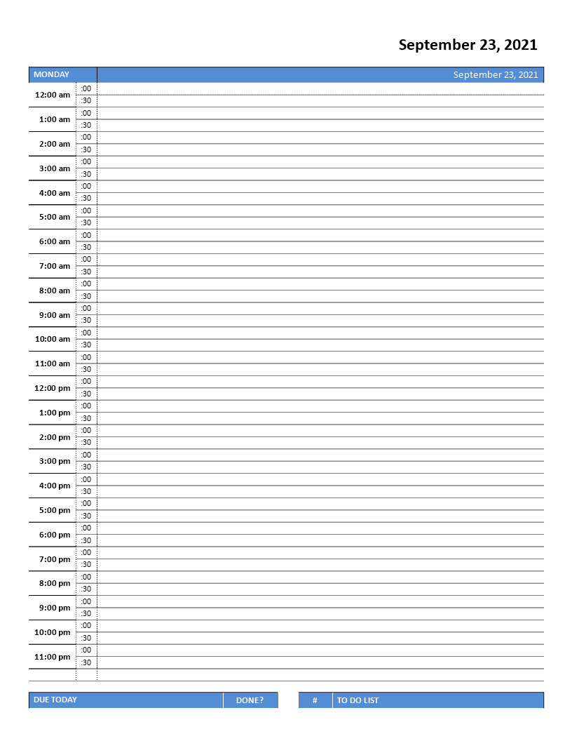 Printable Hourly Schedule 模板