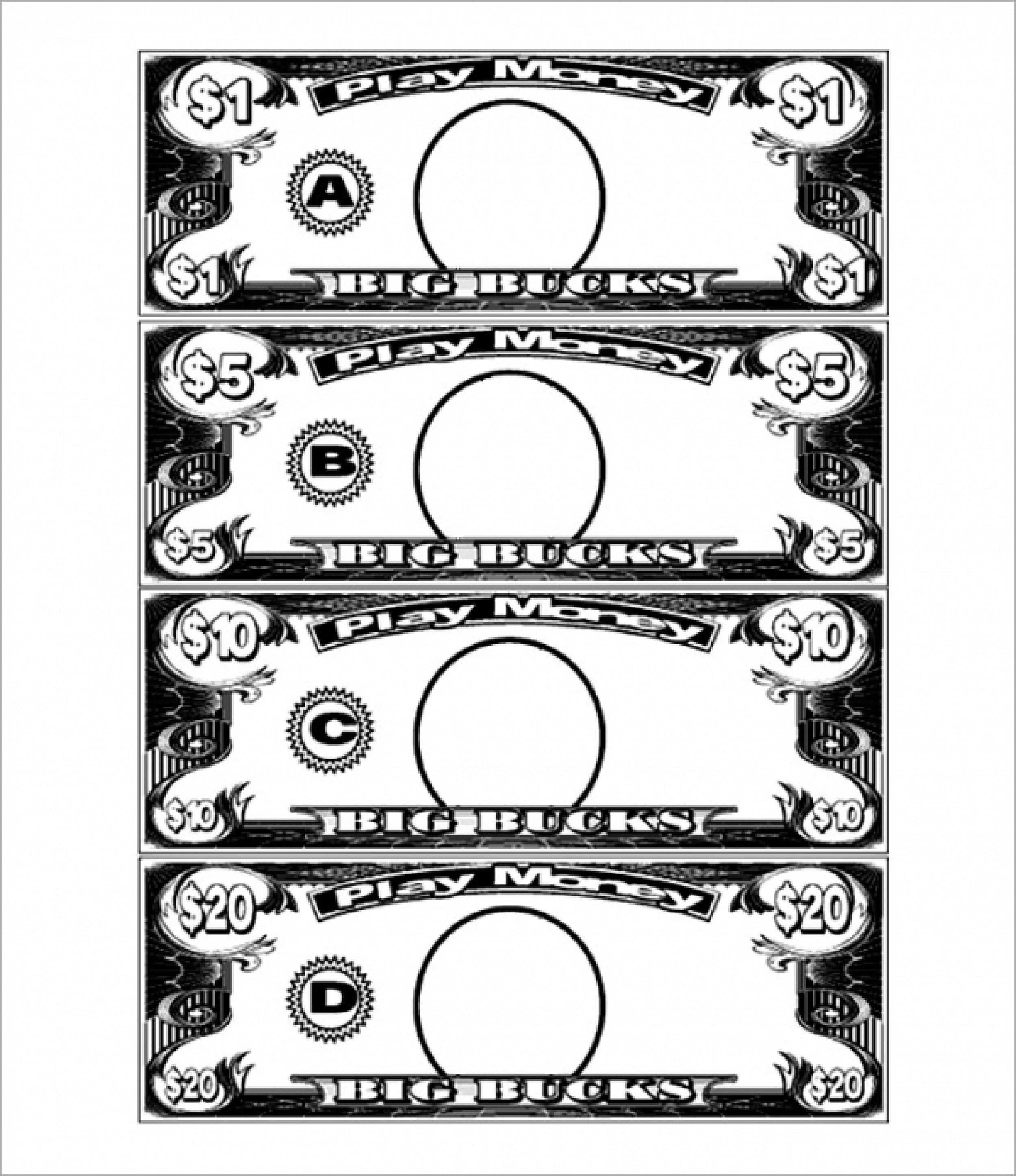 1 dollar spielgeld-vorlage template