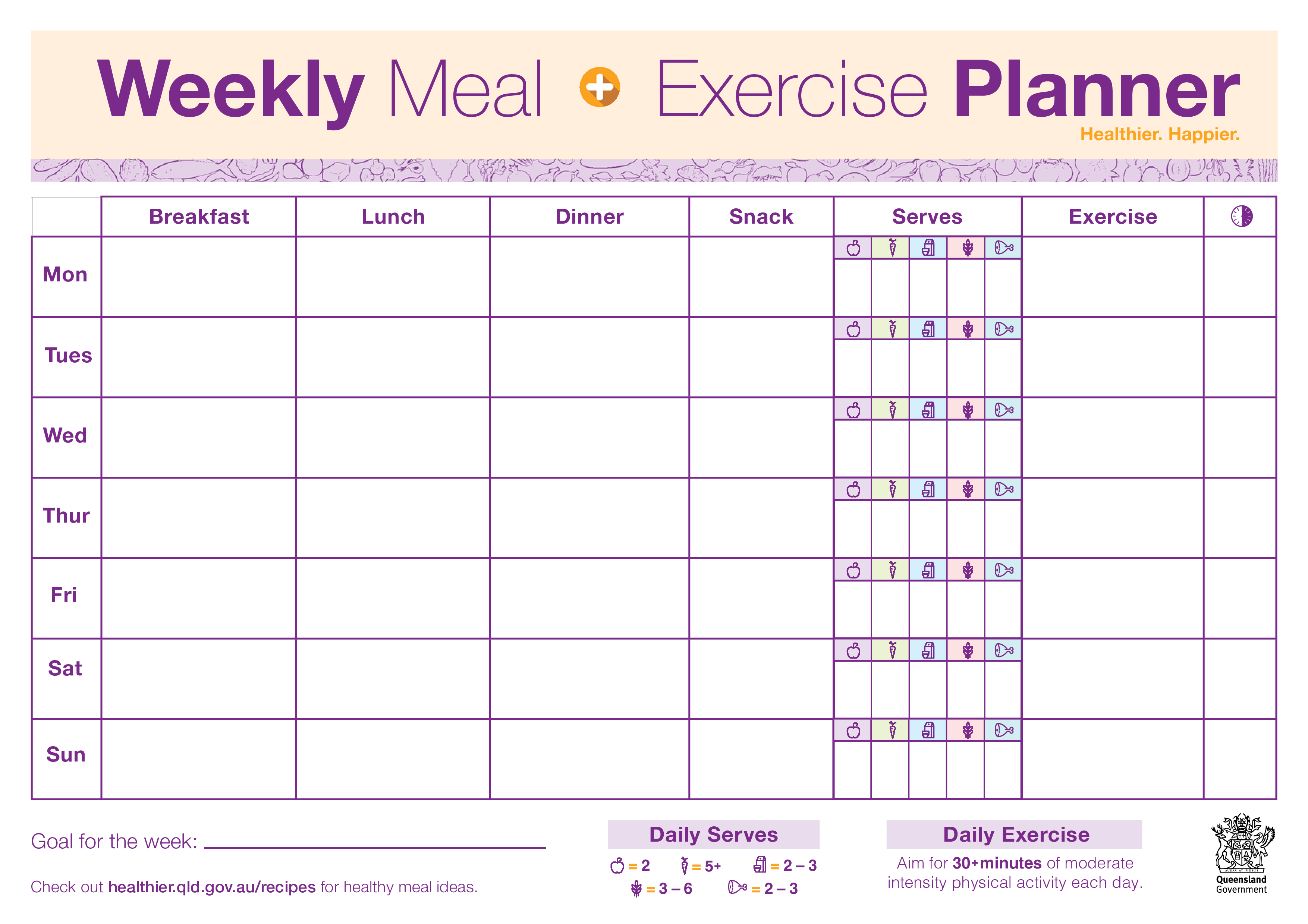 Kostenloses Weekly Meal Exercise Planner With Regard To Blank Dinner Menu Template