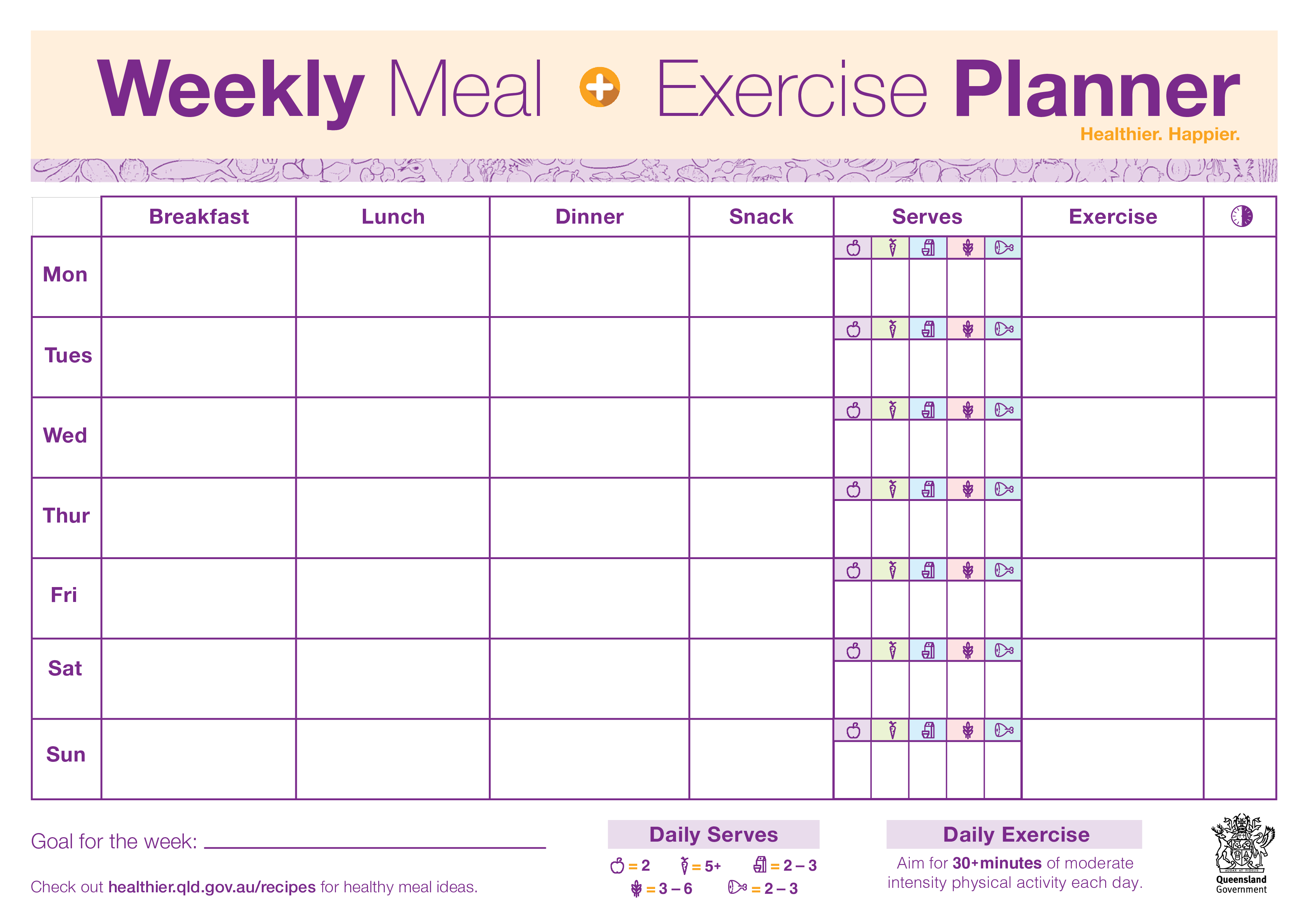 Weekly Meal Exercise Planner Templates At Allbusinesstemplates