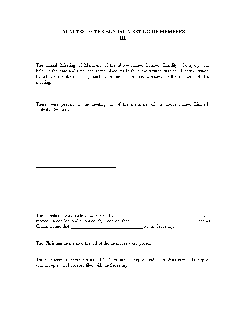 Kostenloses Annual Corporate Meeting Minutes For Meeting Notice Template