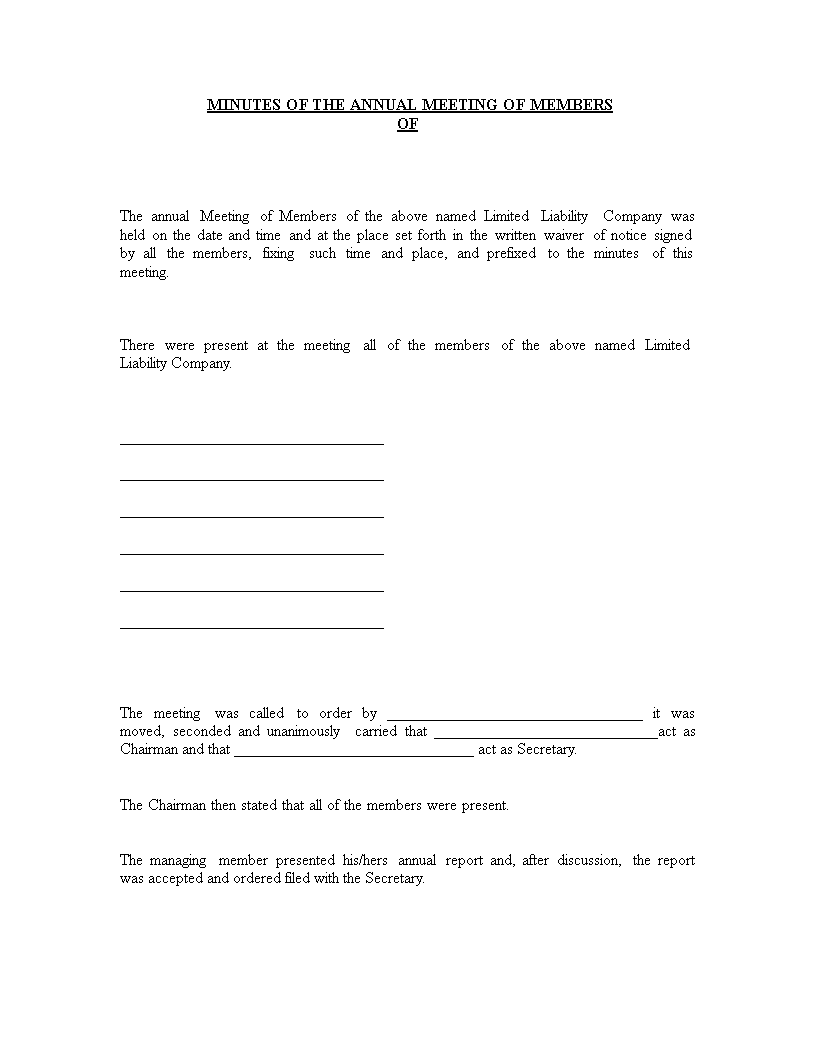 annual corporate meeting minutes template