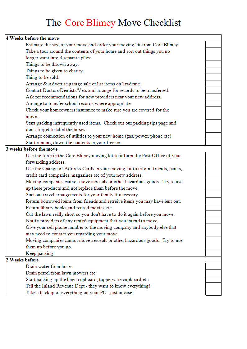 Professional Moving Checklist Excel template main image