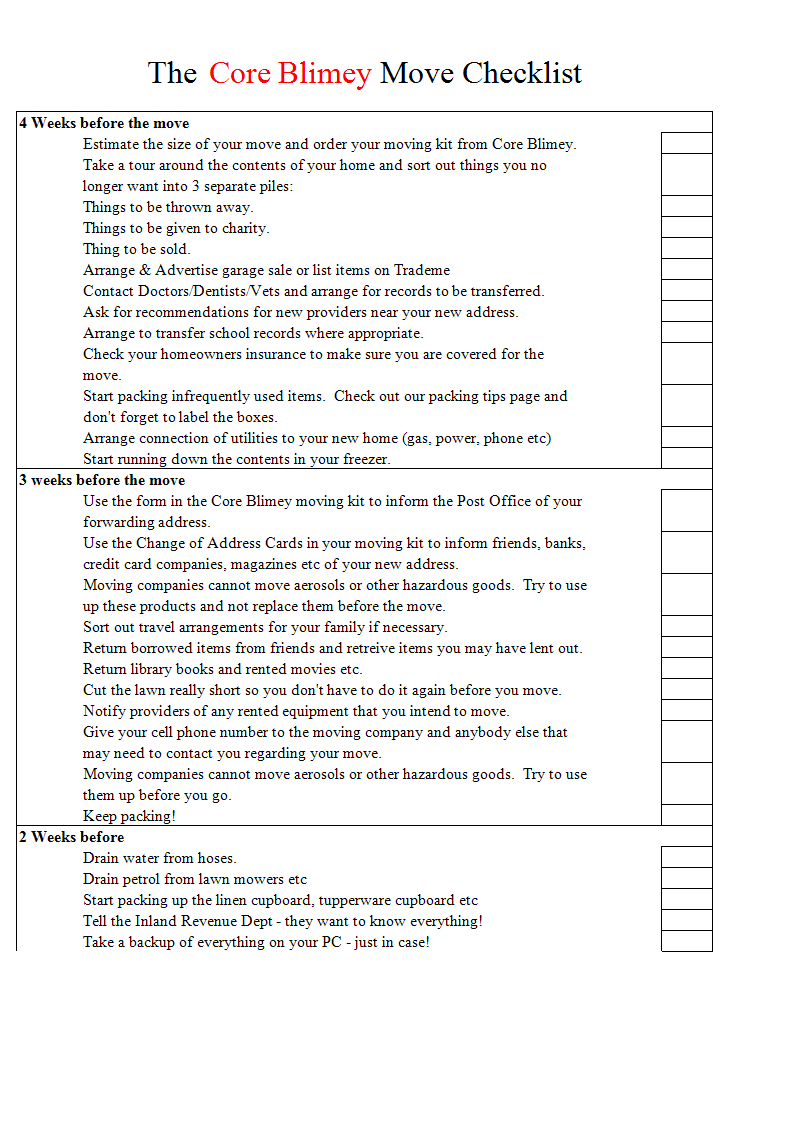 Professional Moving Checklist Excel template 模板