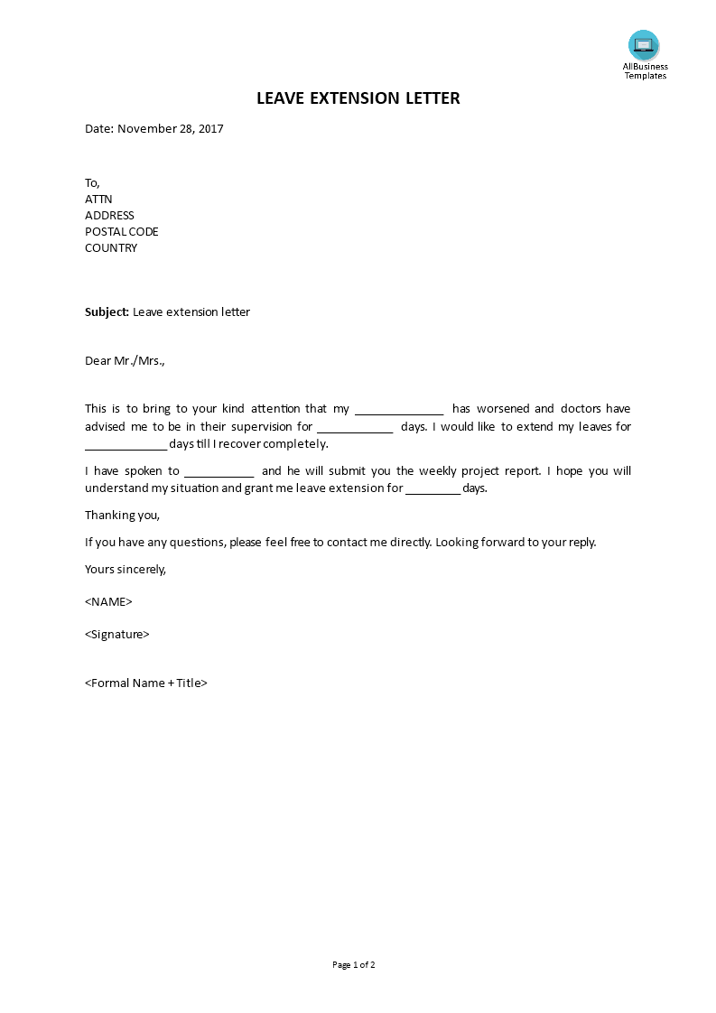 leave extension letter template
