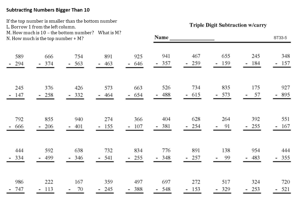 subtracting numbers bigger than 10 Hauptschablonenbild