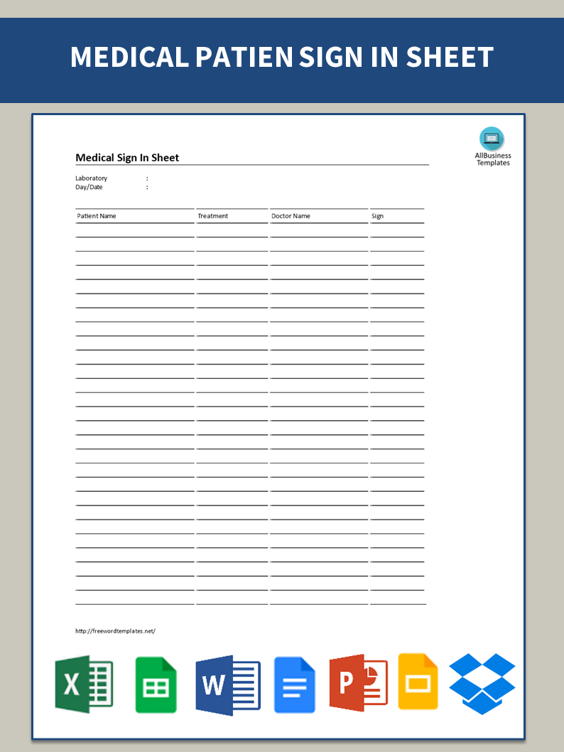 Medical Sign In Sheet   4 Columns 模板