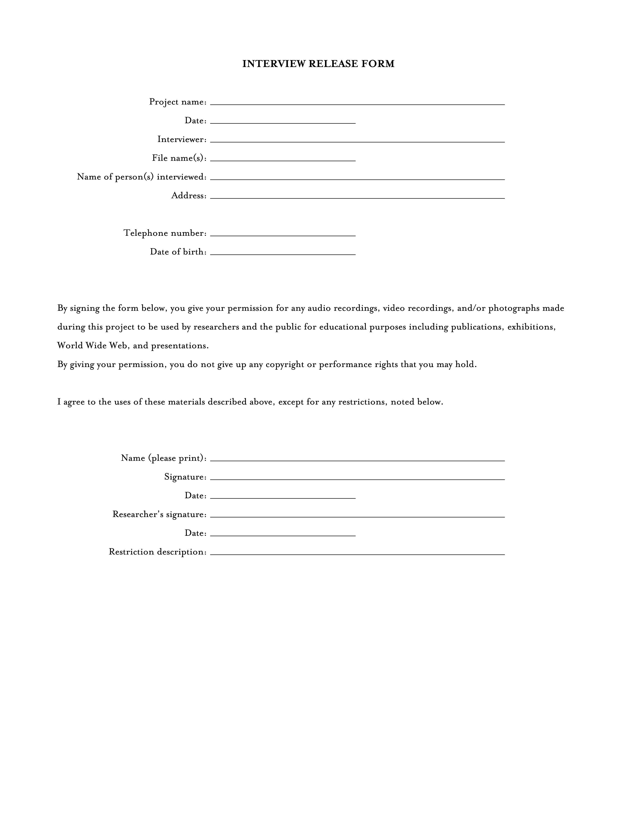 interview release form template