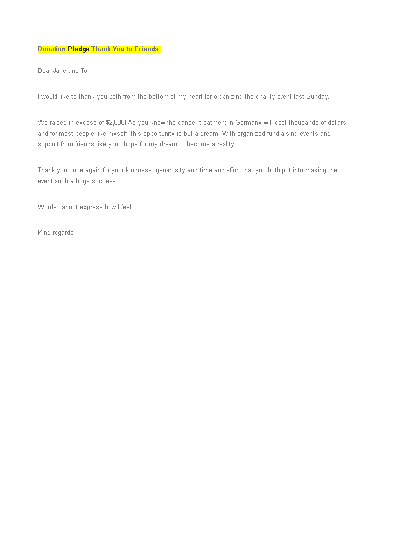 donation thank you letter to friend template