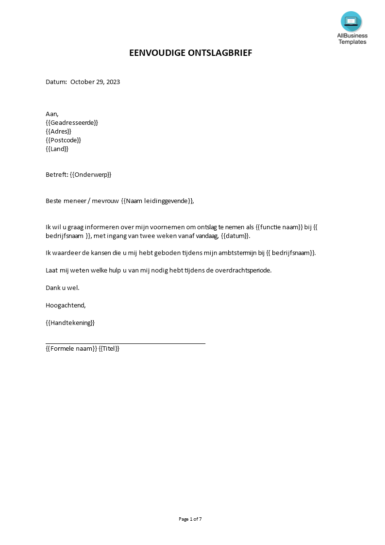 simple resignation letter for personal reason word plantilla imagen principal