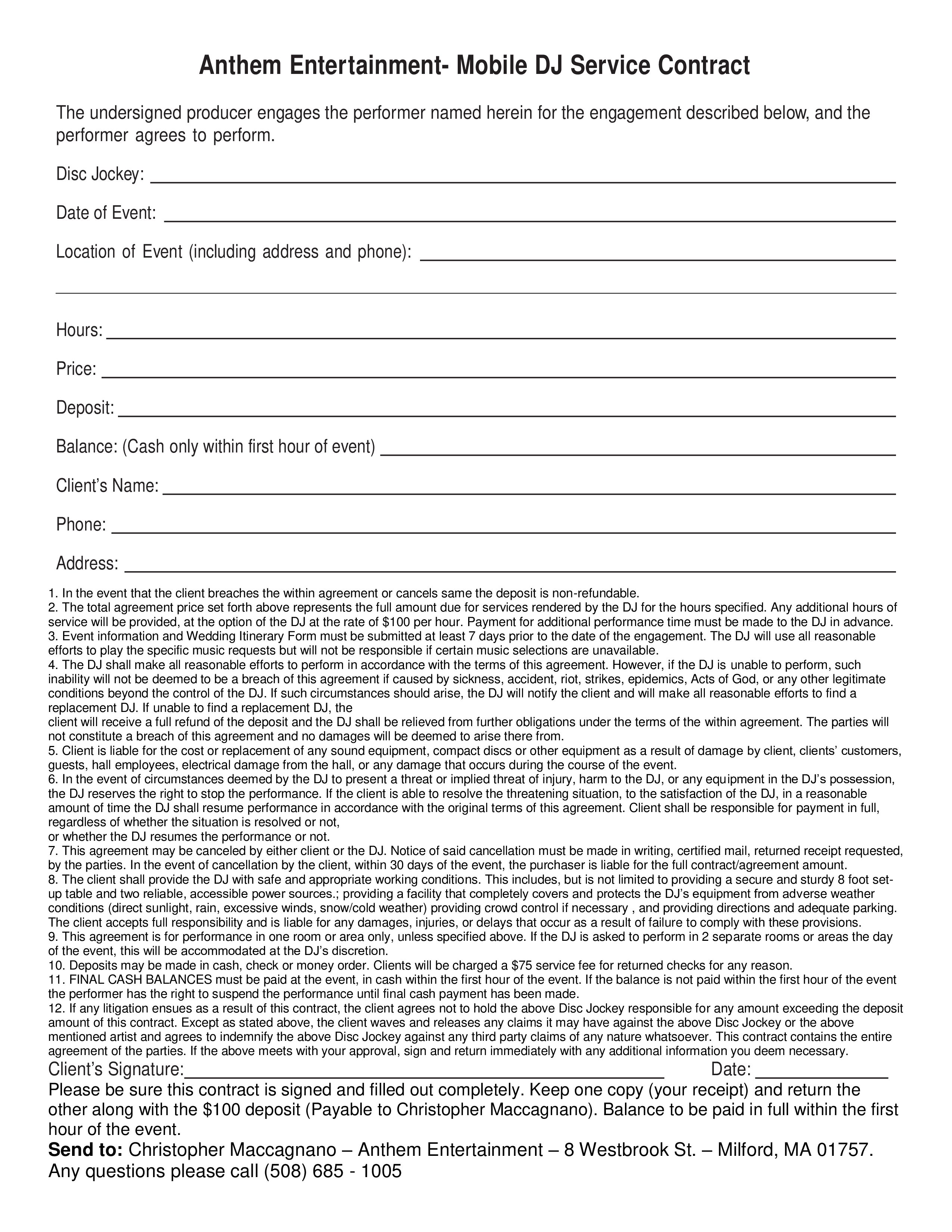 Dj Service Contract Templates at