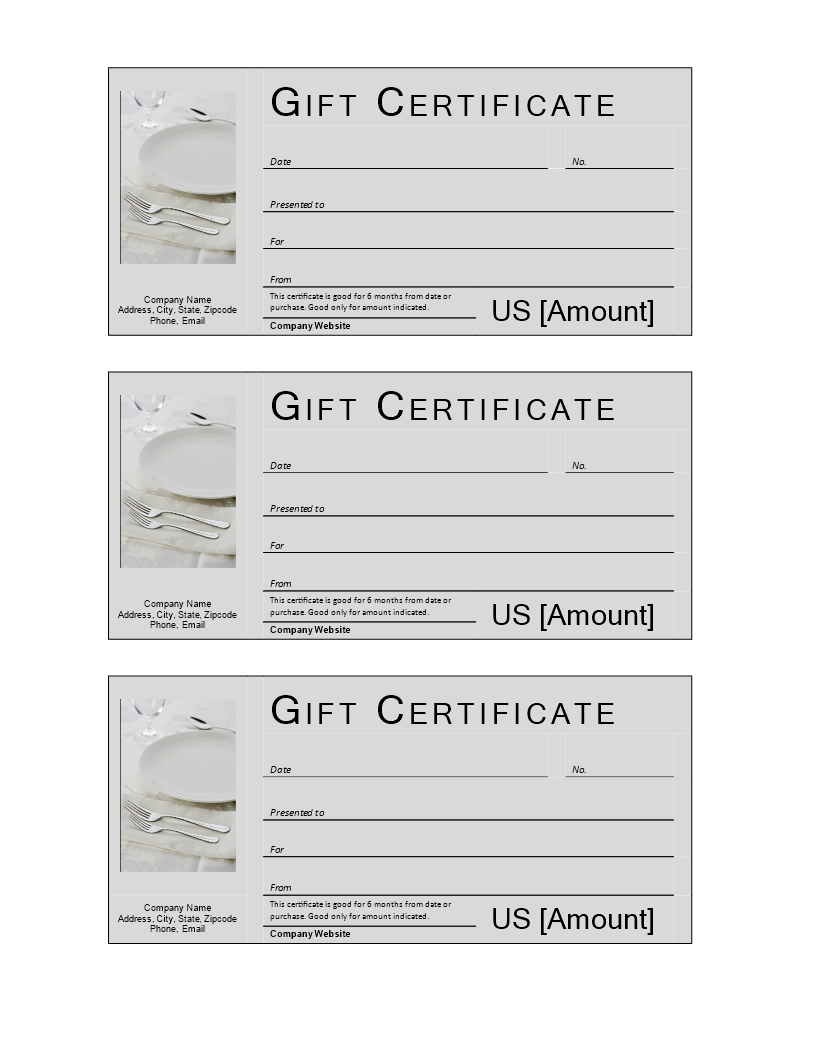 Kostenloses Restaurant Gift Certificate Pertaining To Restaurant Gift Certificate Template