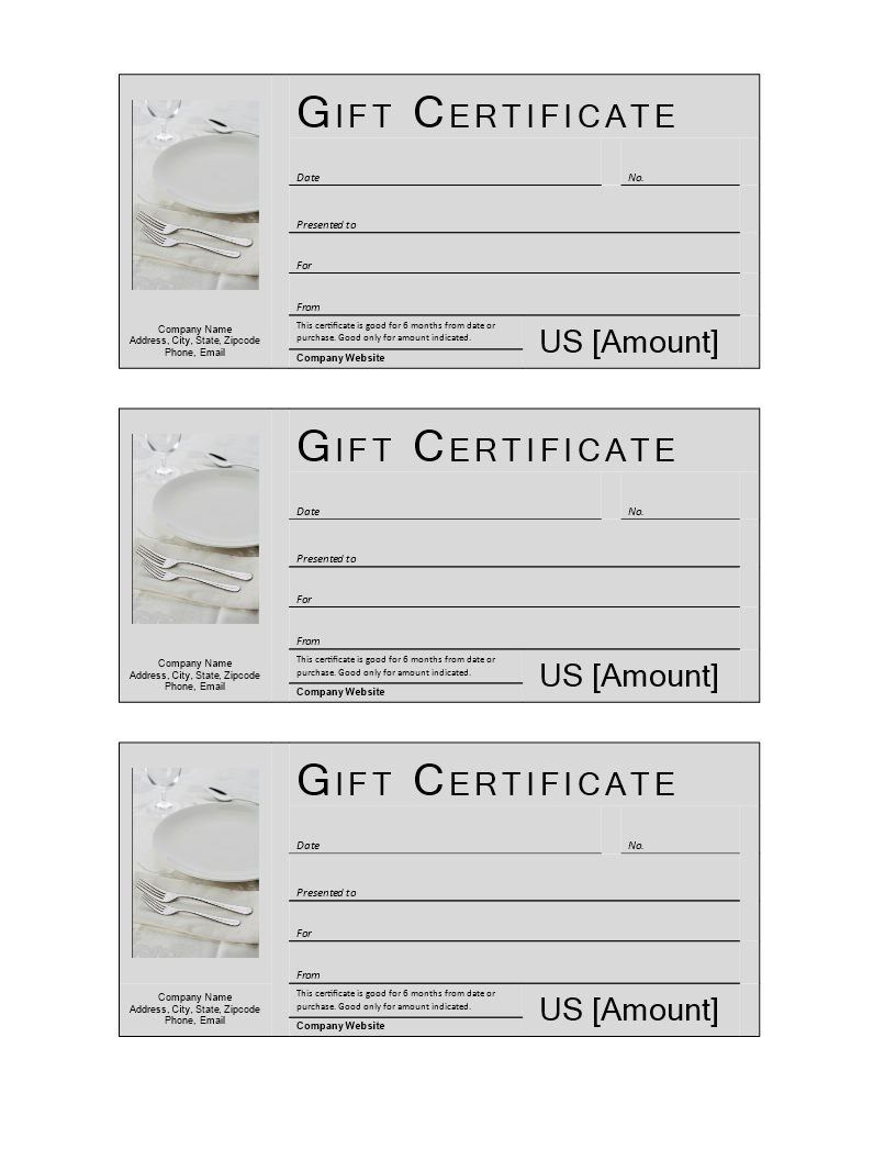 restaurant gift certificate voorbeeld afbeelding 