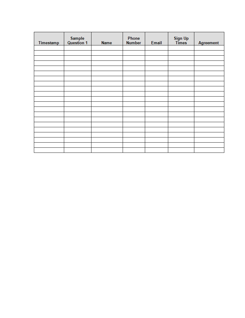 Sign-up Sheet sheet in excel 模板