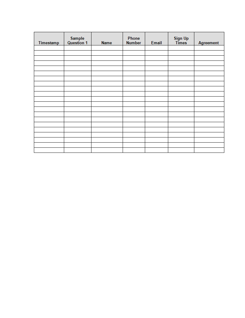 sign-up sheet sheet in excel modèles