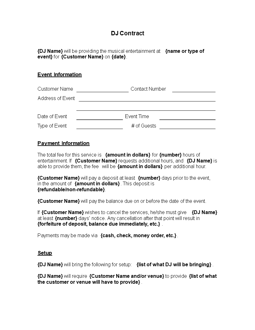musical entertainment contract template
