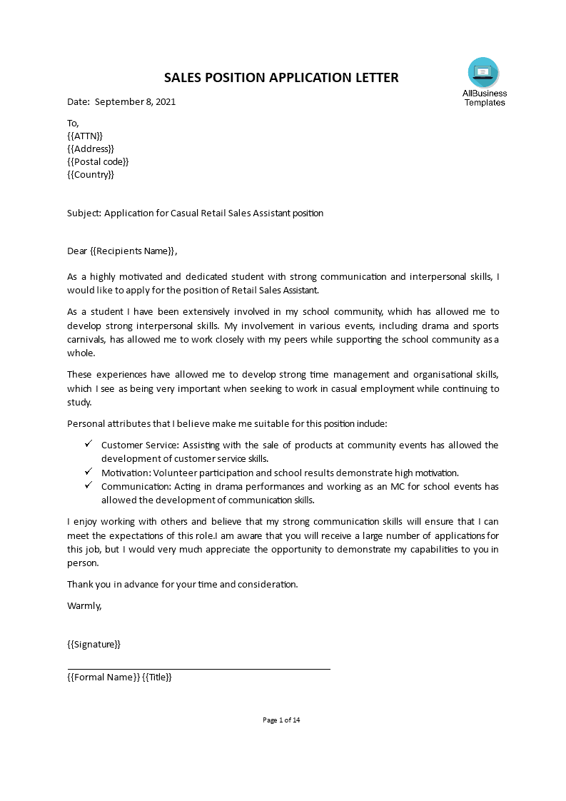 student first job cover letter Hauptschablonenbild