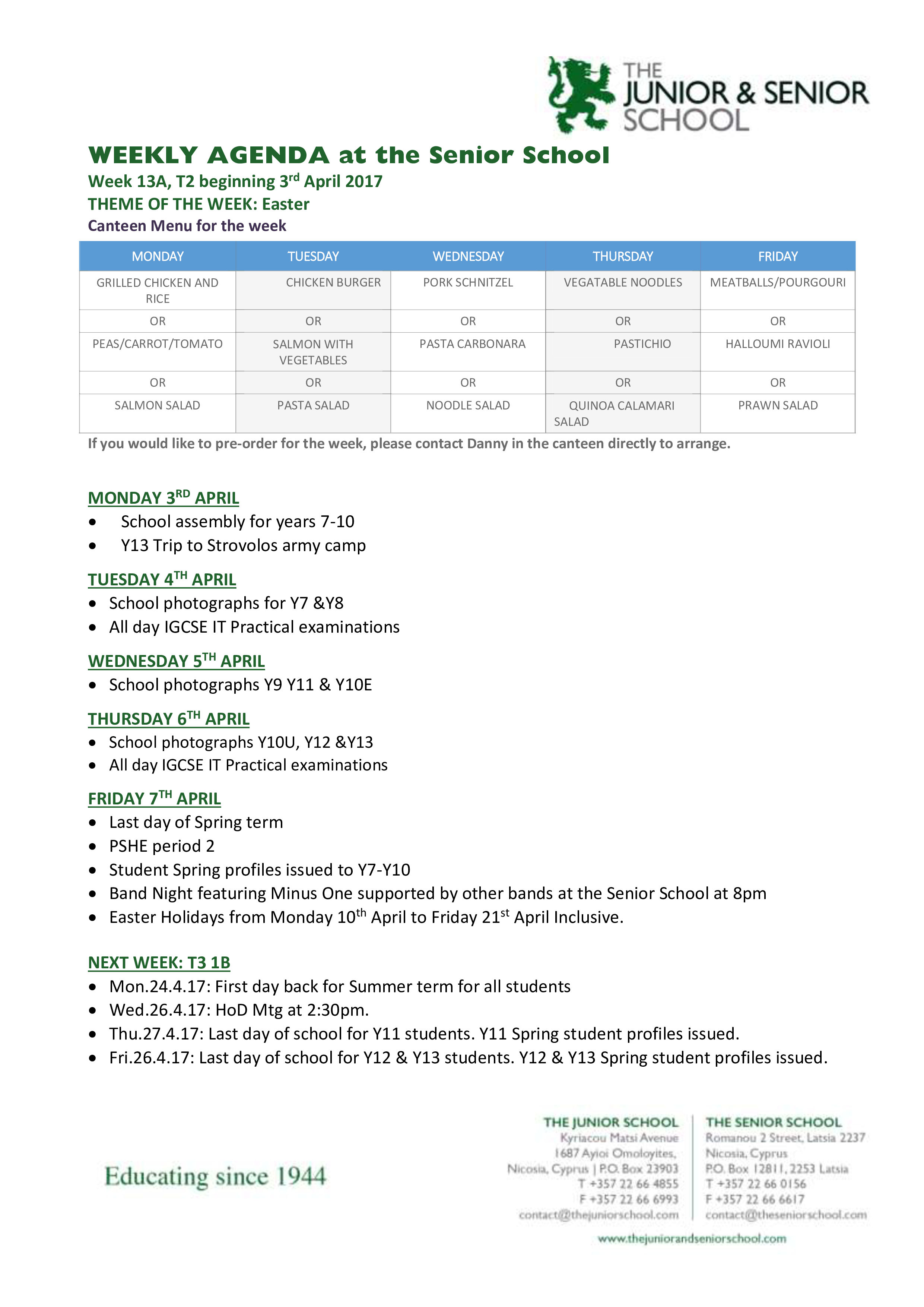 Weekly School Agenda main image