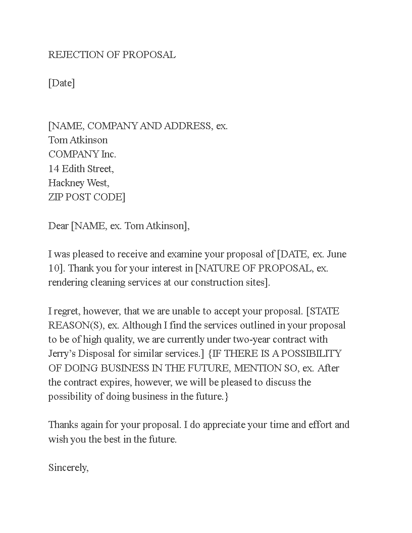 sample decline letter for proposal