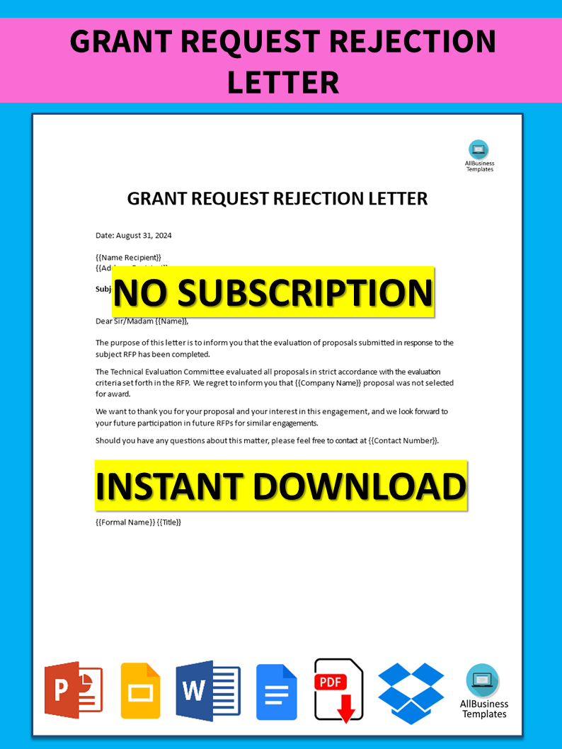 bid proposal rejection letter template