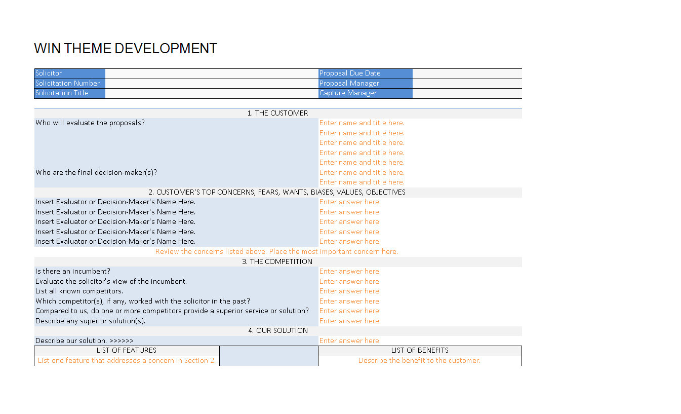 Win Theme Development Worksheet 模板