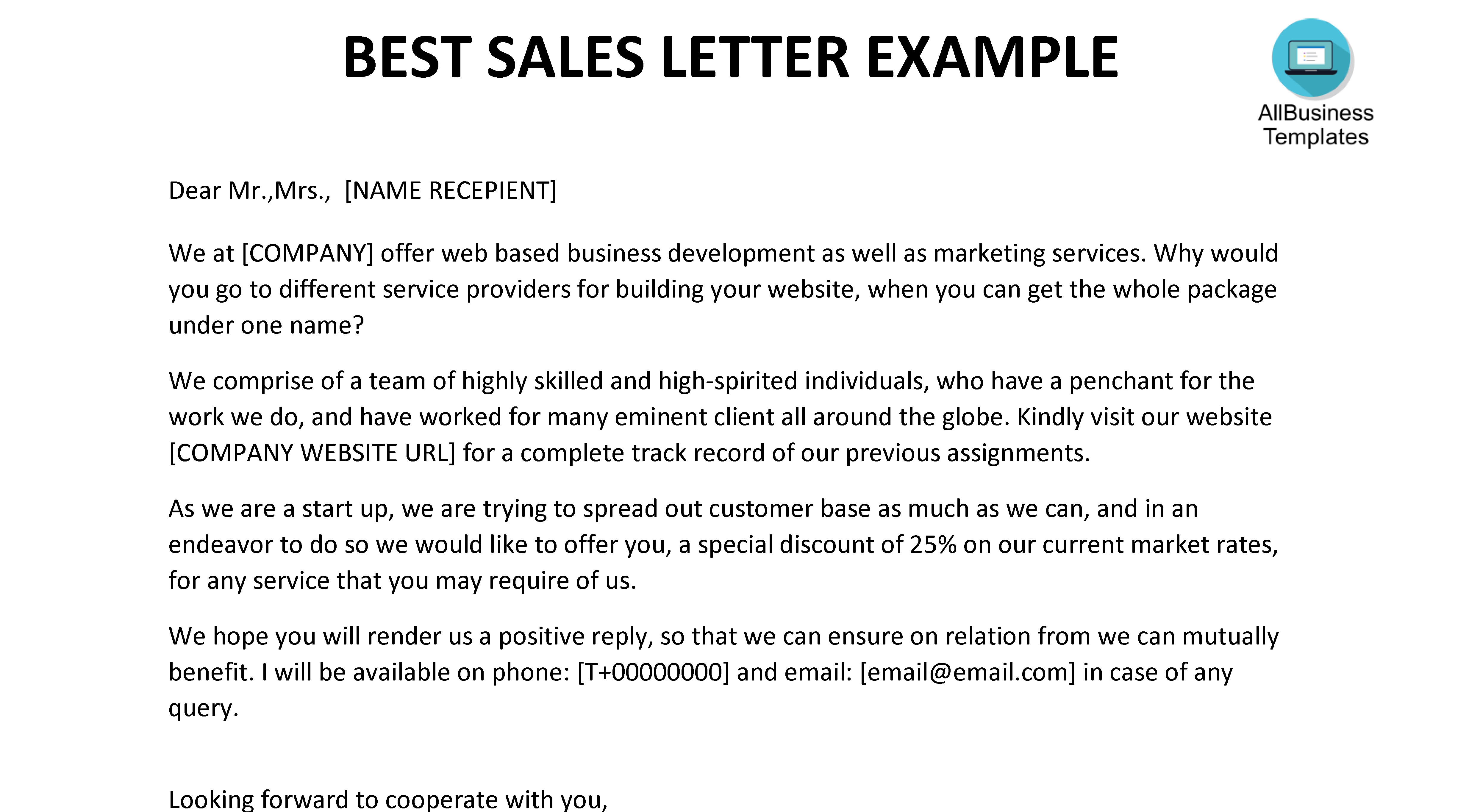 sales letter example modèles