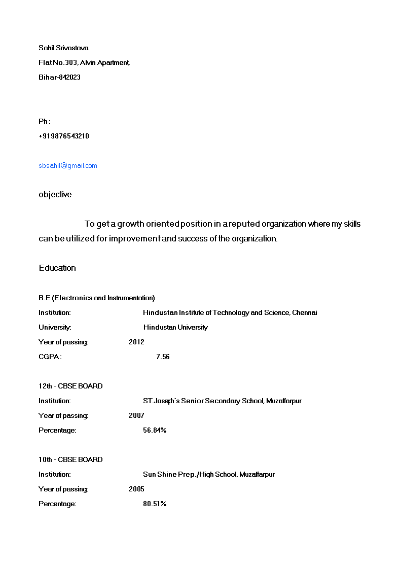 engineering resume format modèles