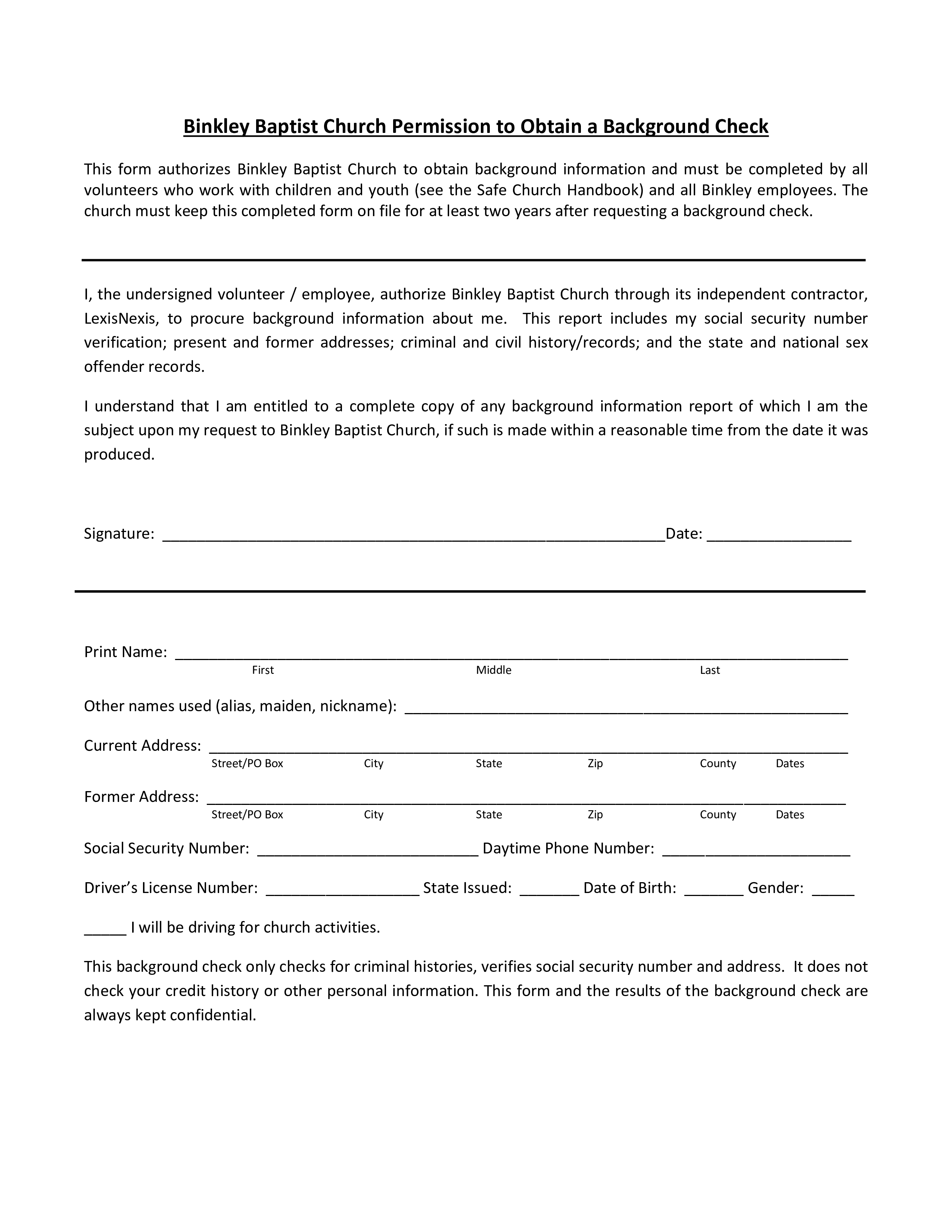 chruch background check authorization form Hauptschablonenbild