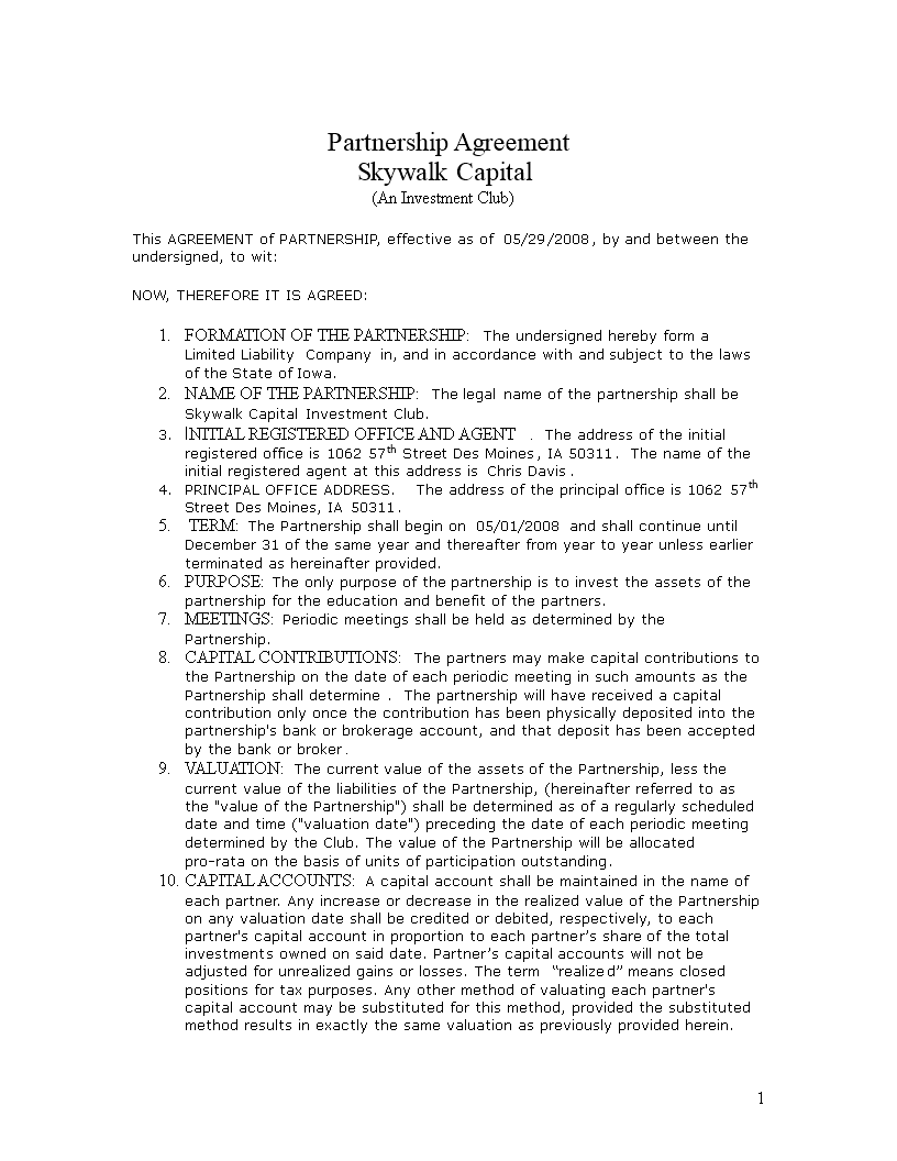 sample partnership agreement template