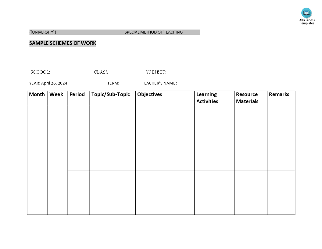 Teacher Monthly Lesson Plan main image