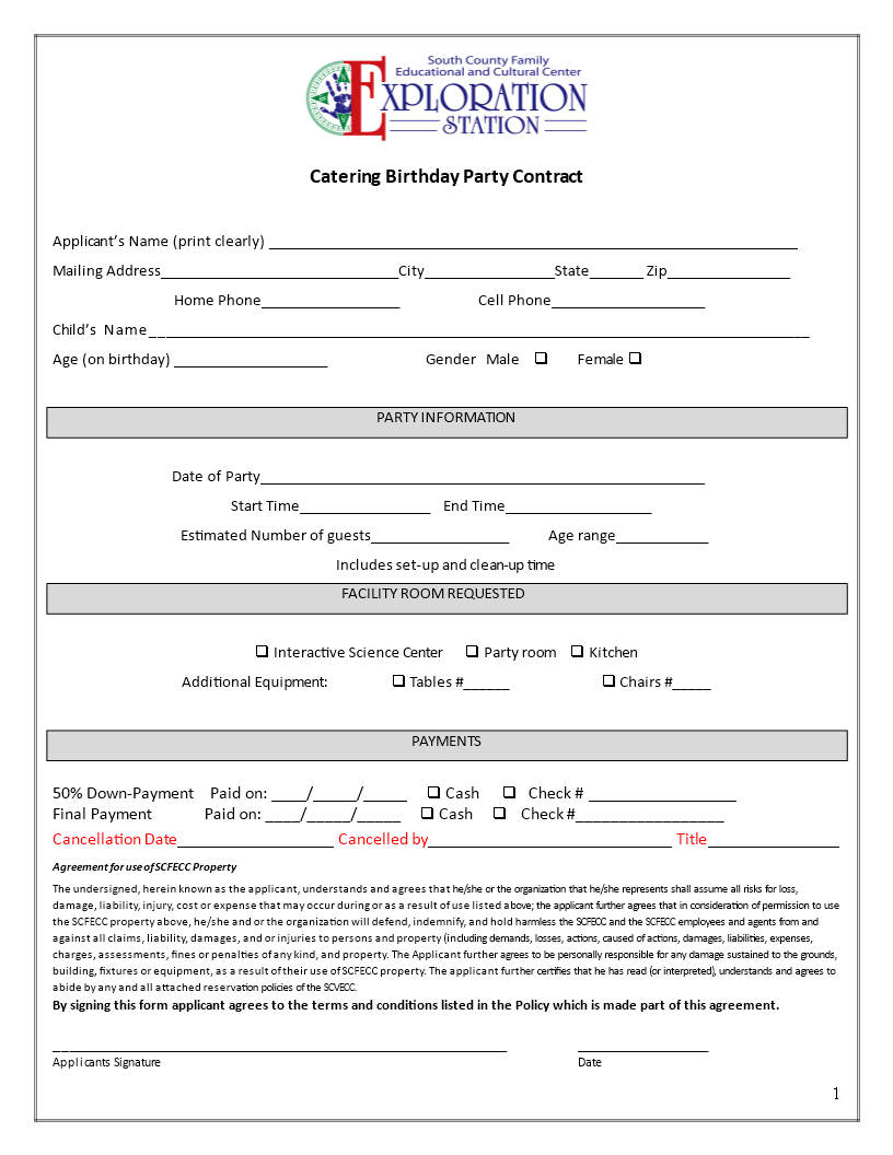 catering contract for birthday party template