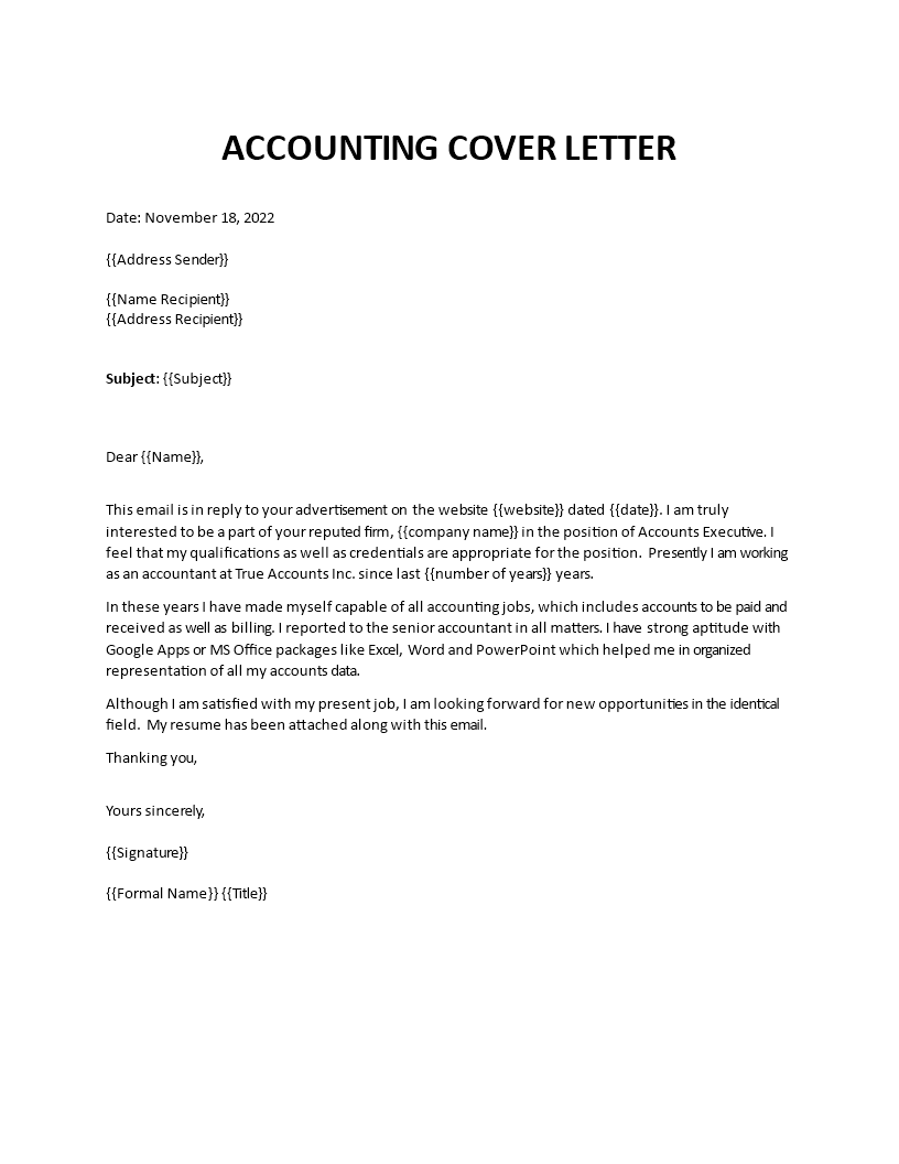 accounting job application email modèles