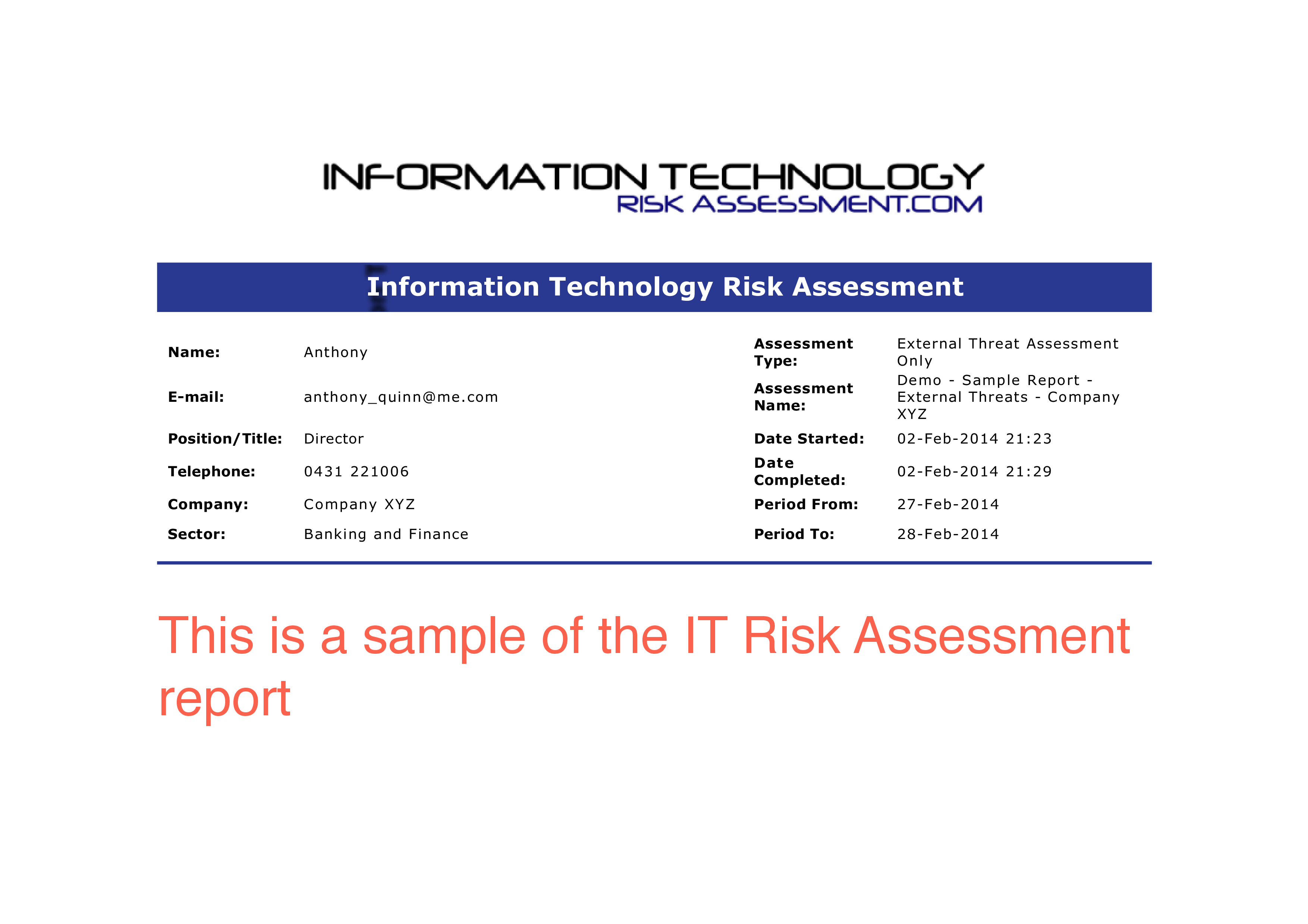 it risk assessment report voorbeeld afbeelding 