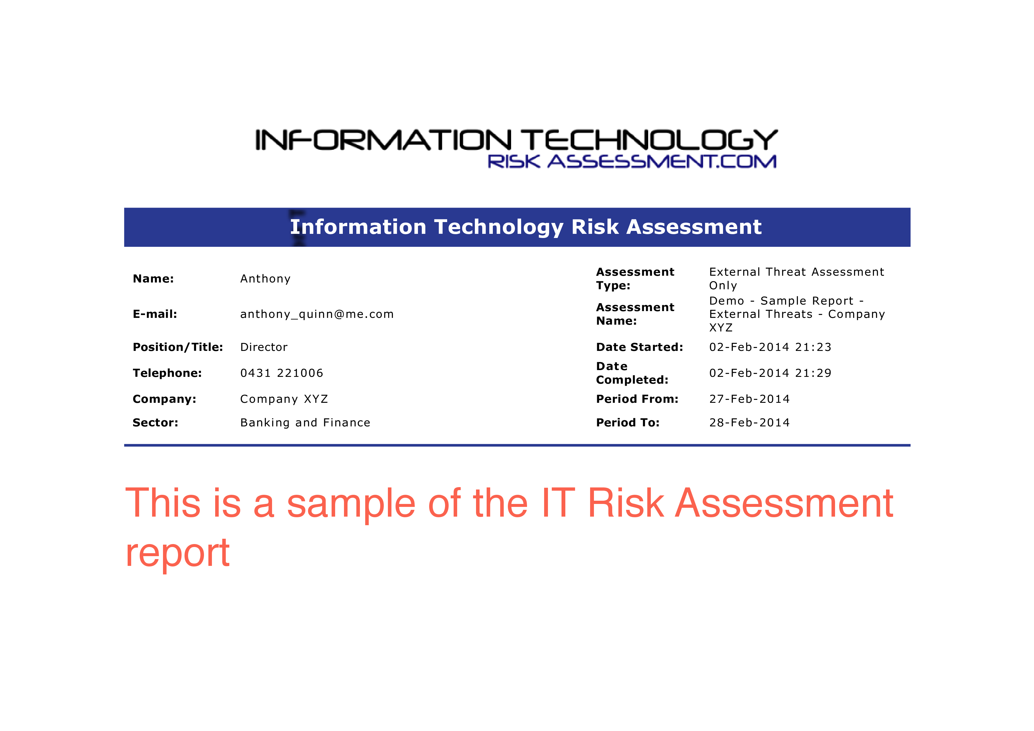 It Risk Assessment Report 模板