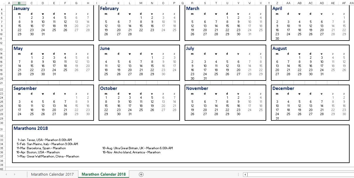 marathon calendar excel templates at allbusinesstemplatescom