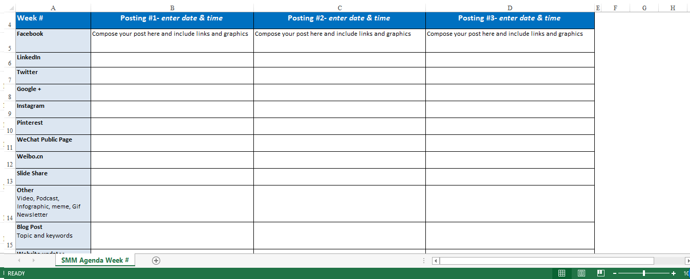 social media marketing editorial calendar modèles