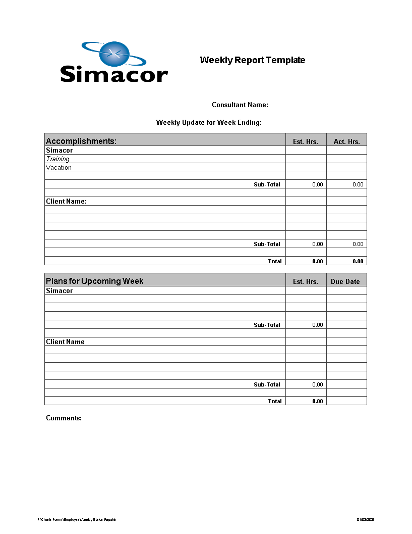 weekly excel report modèles