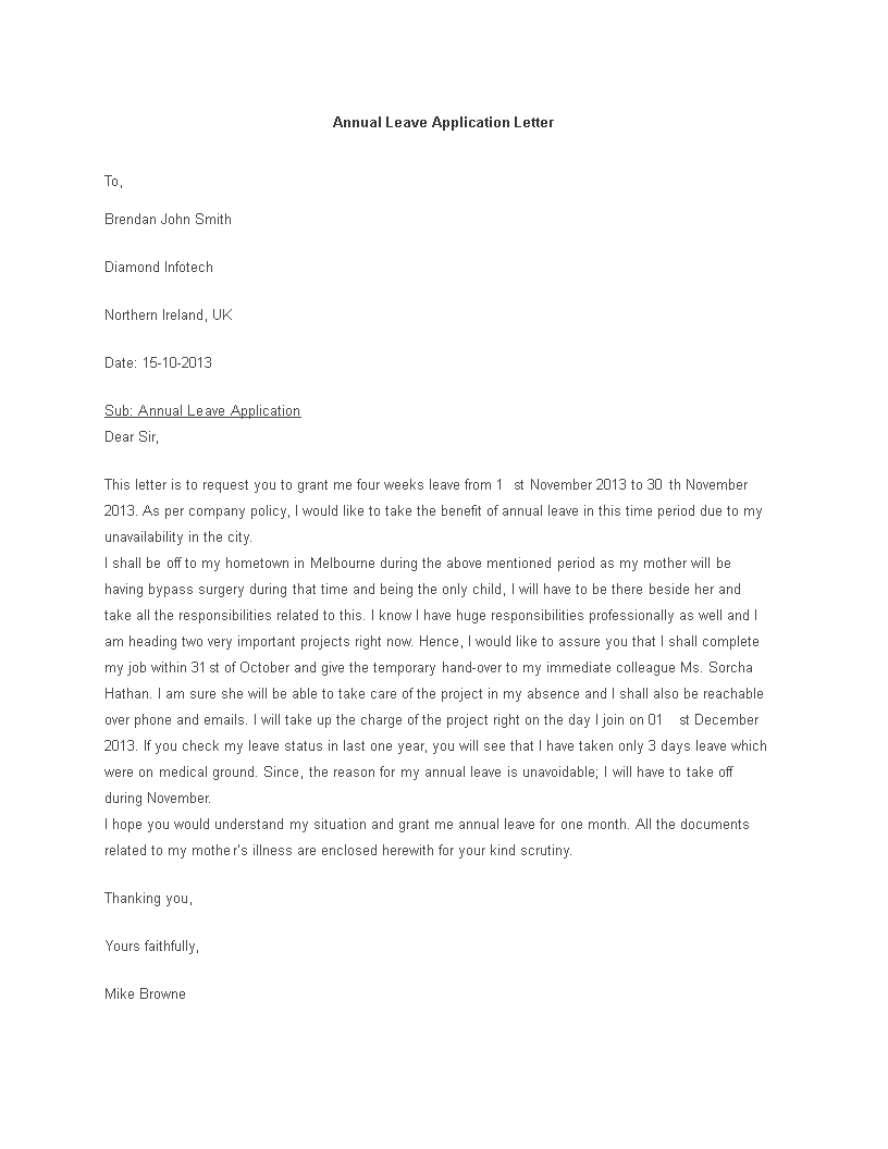 annual leave application letter modèles