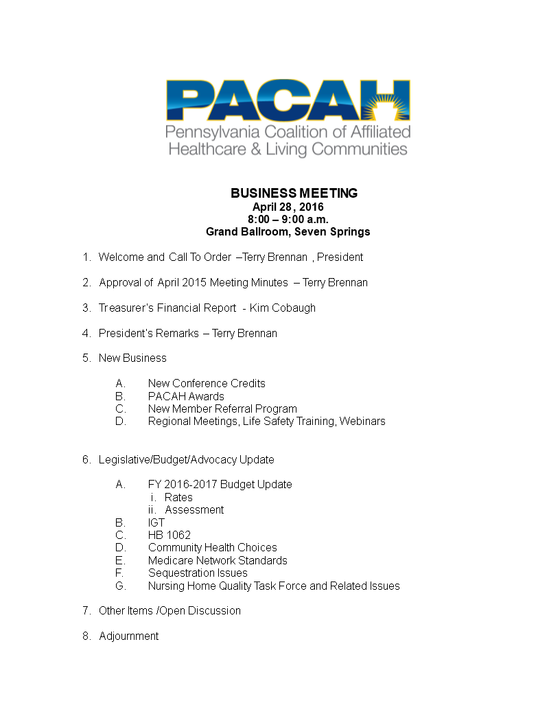 business meeting agenda in word template