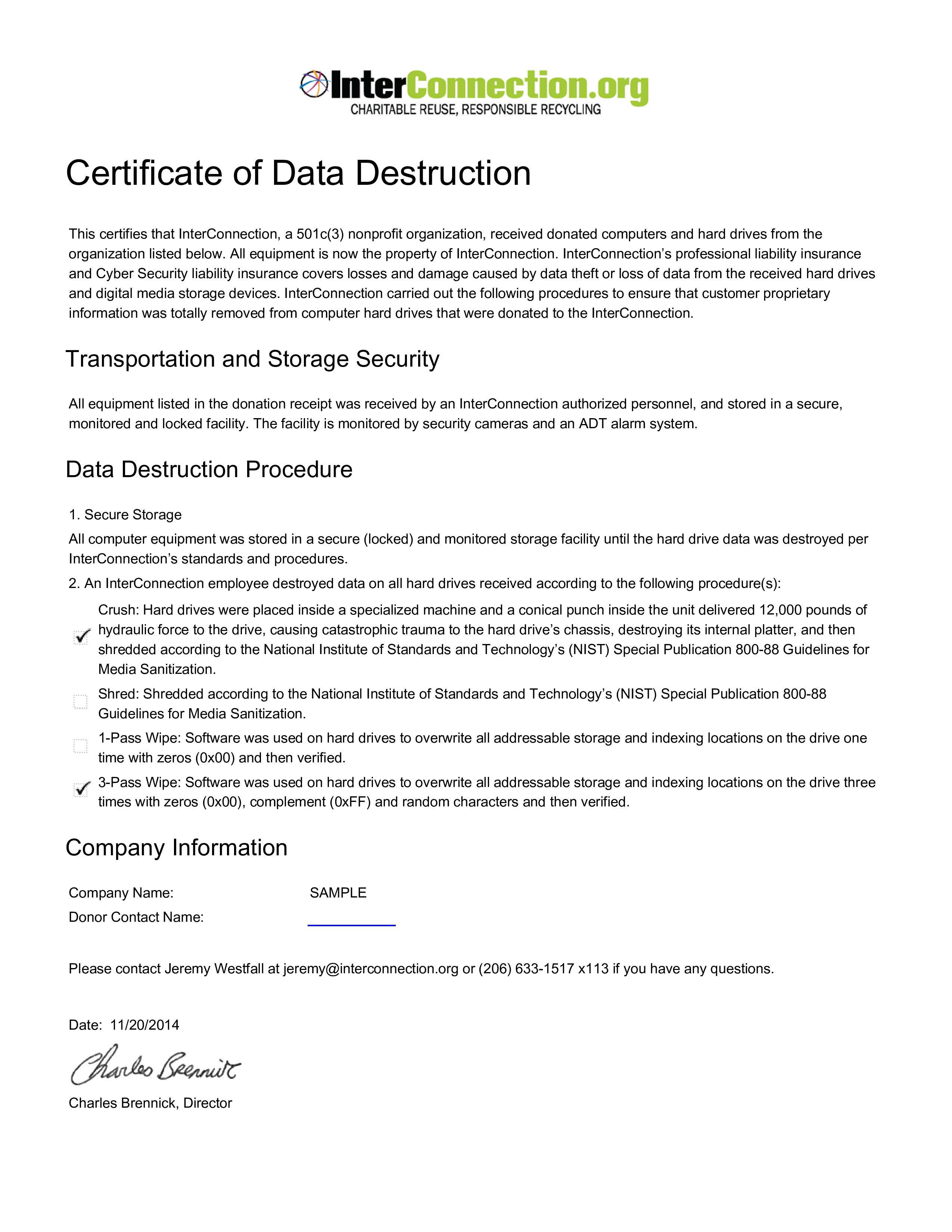 Certificate Of Data Destruction main image