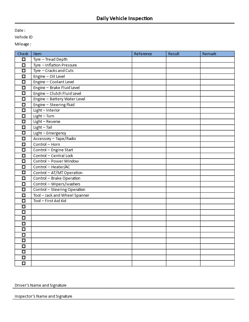 Daily Vehicle Inspection Checklist main image