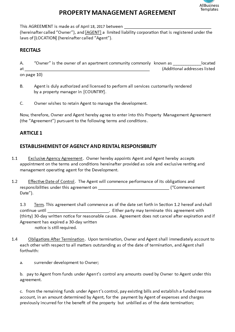 property management agreement voorbeeld afbeelding 