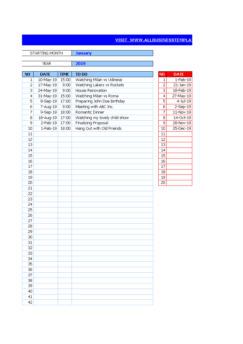 monthly calendar spreadsheet template