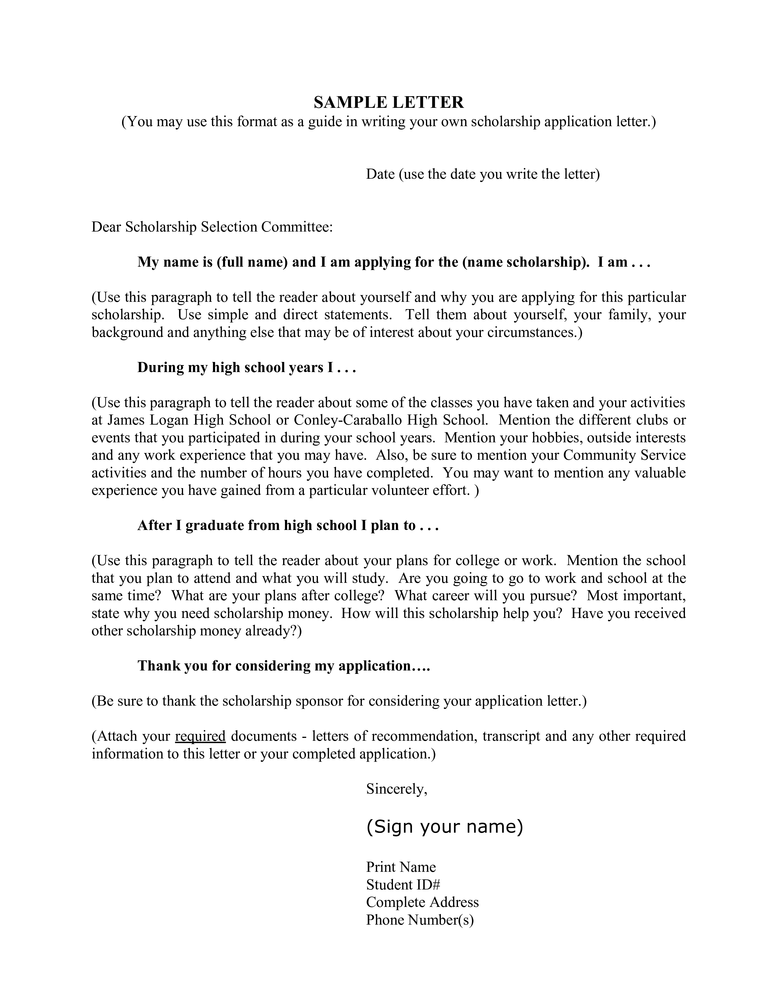 cover letter for university scholarship