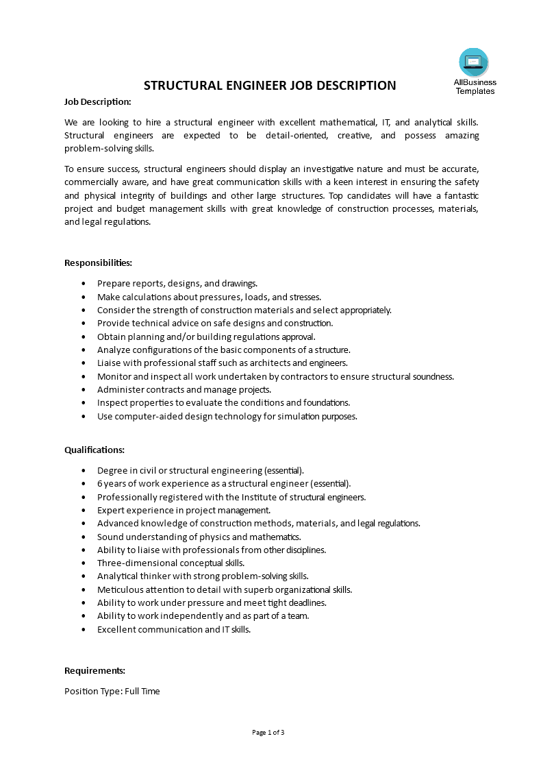 structural engineer job description modèles