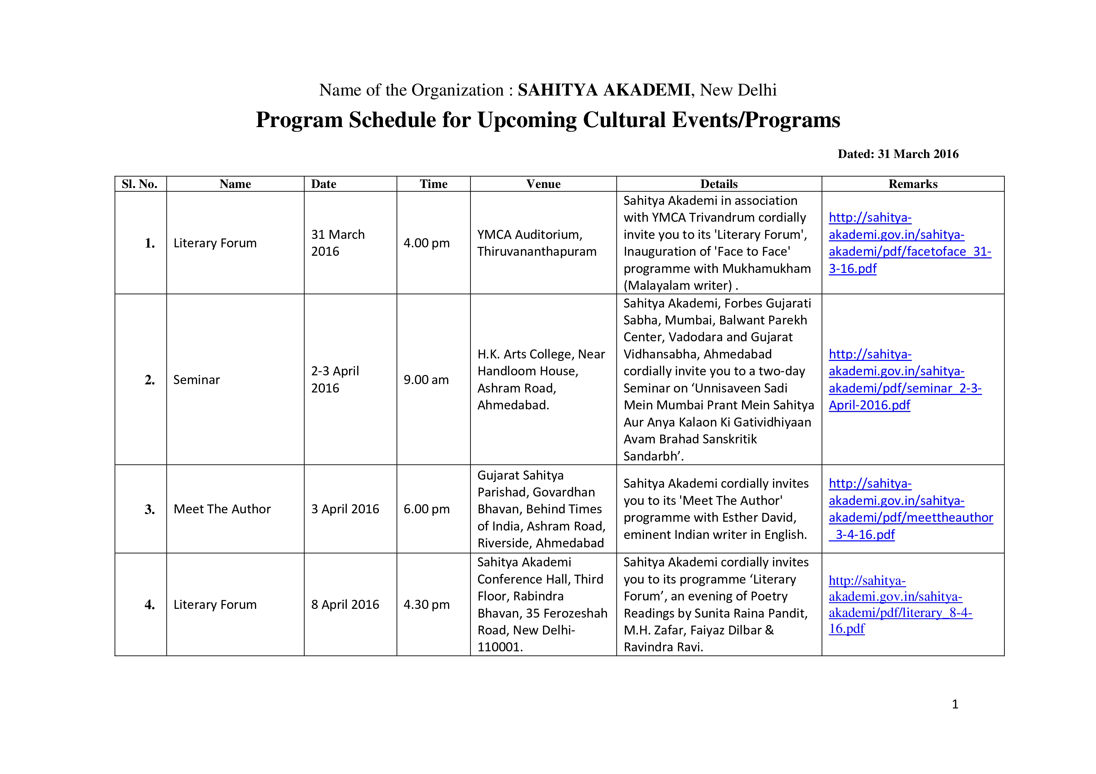 event program schedule Hauptschablonenbild