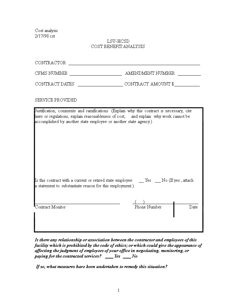 Cost Benefit Analysis Form main image