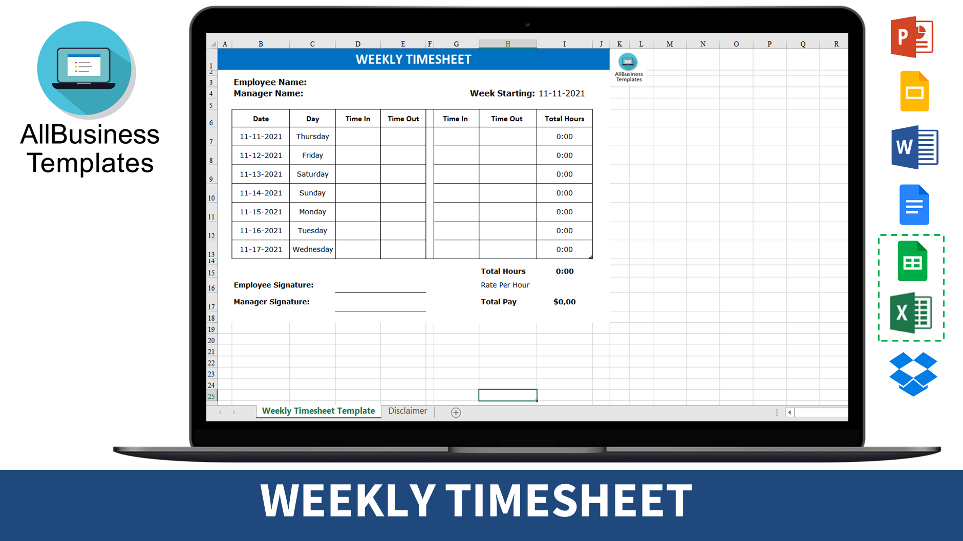 weekly timesheet Hauptschablonenbild