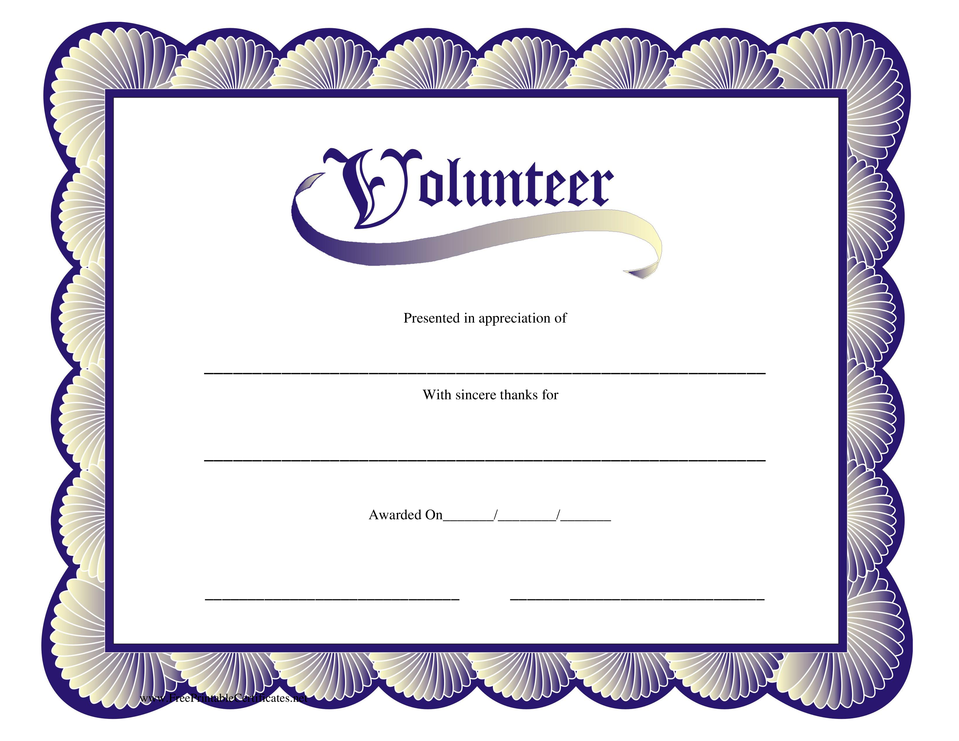 Kostenloses Volunteer Certificate In Volunteer Certificate Templates